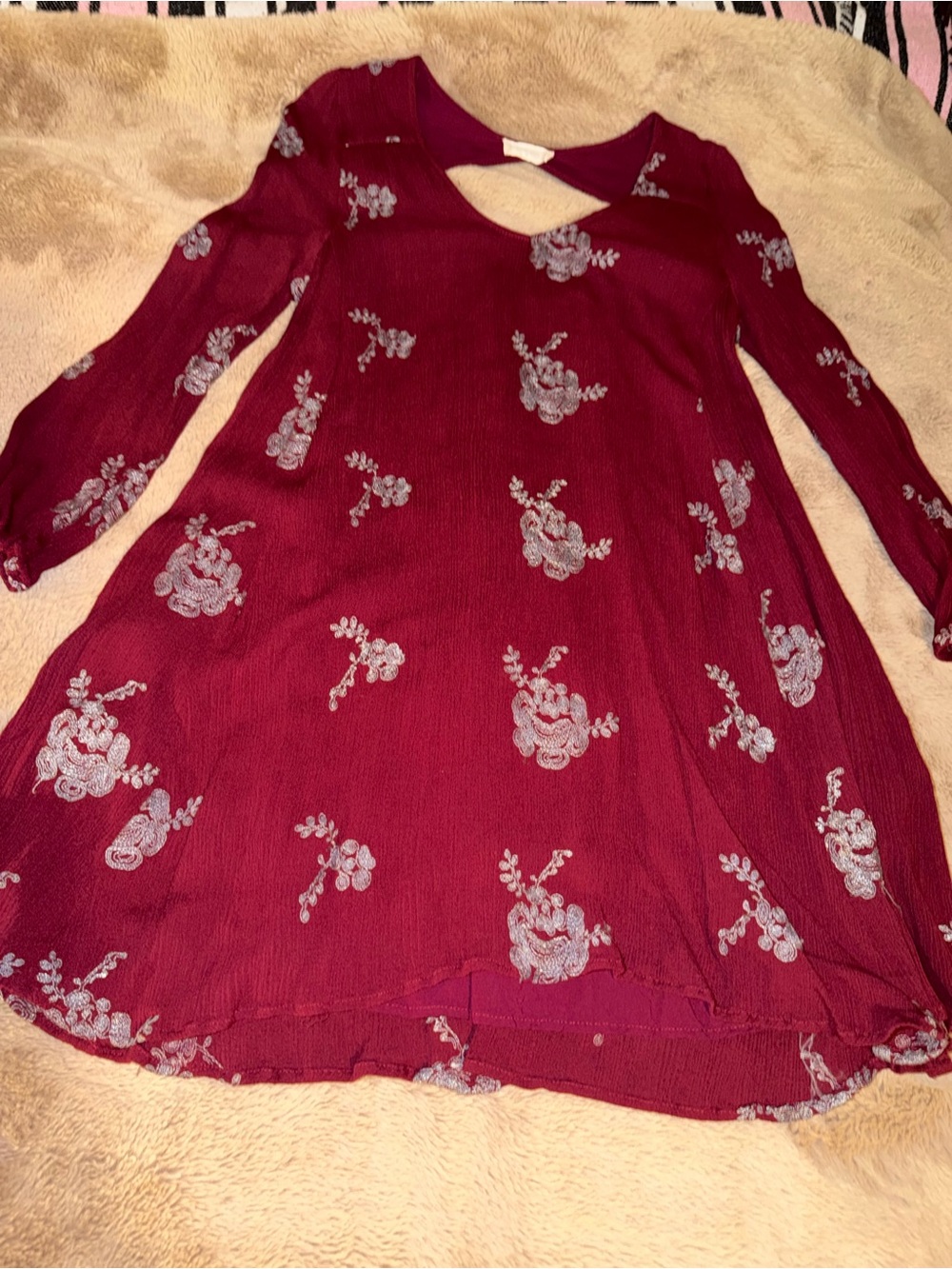 Altar'd State Burgundy Floral Keyhole Swing Dress